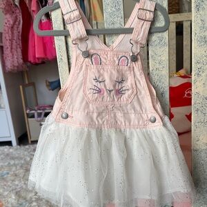 Pink and White Kids bunny Overalls with Tulle Skirt. Brand new